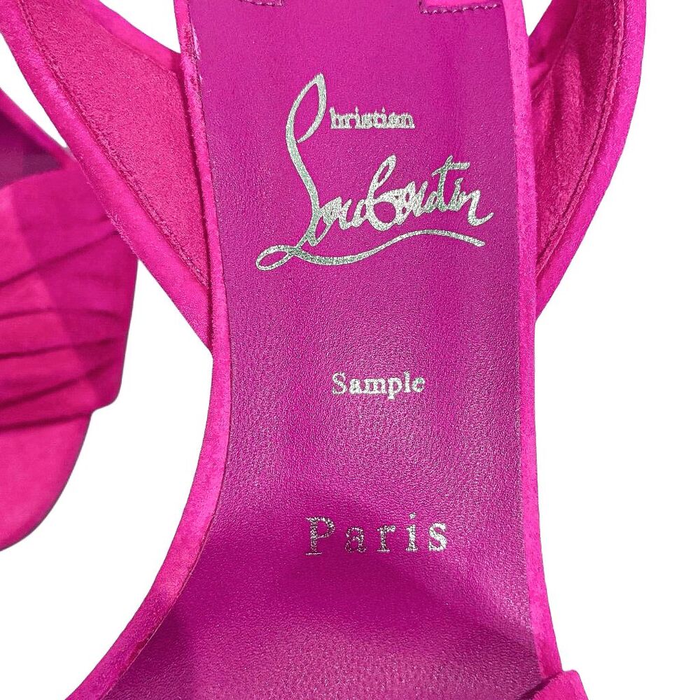 Christian Louboutin Lipqueen Pink Suede Crystal Heel Sandals EU 37 Ankle Wrap - Picture 4 of 10